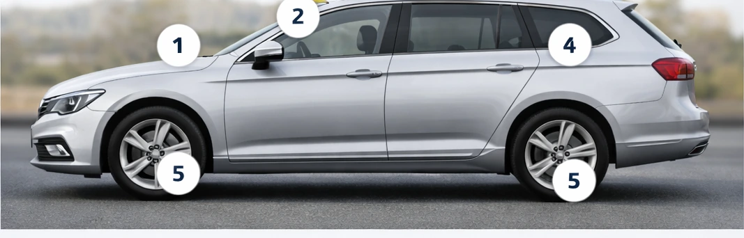 Schéma interactif d'une voiture pour repérer une zone du contrôle technique